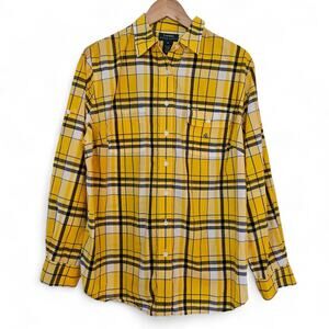 Lauren Ralph Lauren Womens Yellow Cotton Plaid Button Down Shirt Size 1X Preppy